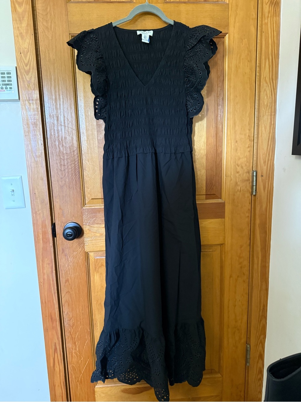 Calypso St. Barth Black Maxi Dress with Eyelet Ruffle Sleeves